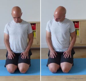 1. Flexión y 2. Rotación del cuello para estirar la espalda alta